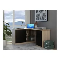 meubles tv vente-unique bureau d'angle norwy - 2 portes & 2 tiroirs - chêne et noir