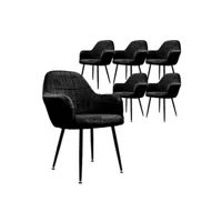 chaise ecd germany lot de 6 chaises de salle à manger cuisine salon séjour - noir - assise siège rembourrée en velours structure en métal fauteuil rétro avec accoudoirs