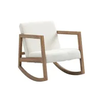 fauteuil de salon homcom fauteuil lounge à bascule - assise profonde, dossier incliné - revêtement effet peau de mouton polyester crème - accoudoirs, structure bois hévéa