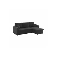 canapé d'angle sweeek canapé d'angle convertible en tissu noir - ida - 3 places fauteuil d'angle réversible coffre rangement lit modulable