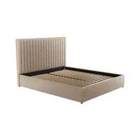 lit 2 places vente-unique lit coffre 140 x 190 cm avec tête de lit coutures verticales - tissu - beige - sarah