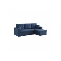 canapé d'angle sweeek canapé d'angle convertible en tissu bleu - ida - 3 places fauteuil d'angle réversible coffre rangement lit modulable