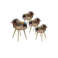 chaise altobuy bradu - lot de 4 fauteuils patchwork motif vintage -