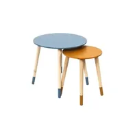 table d'appoint altobuy pony - tables gigognes scandinaves bicolores bleu et ocre -