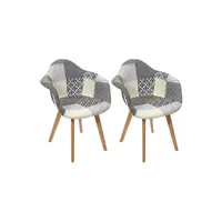 fauteuil de salon altobuy giada - lot de 2 fauteuils patchwork motifs grisés -
