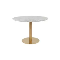 table à manger altobuy tyrol - table repas ø110cm plateau mdf aspect marbré et pied métal doré -