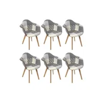 chaise altobuy giada - lot de 6 fauteuils patchwork motifs grisés -