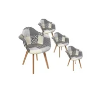 chaise altobuy giada - lot de 4 fauteuils patchwork motifs grisés -