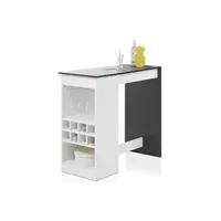 table haute altobuy bim - table bar multi-rangement 115cm blanche et effet béton -