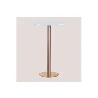 table à manger sklum table haute de bar ronde en marbre (ø60 cm) cosmopolitan or rose 104 cm