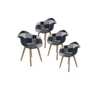 chaise altobuy damas - lot de 4 fauteuils patchwork bleu et gris -