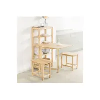 table haute sobuy fwt70-n table de salle à manger pliante avec étagère en bois d'hévéa table de