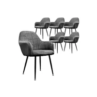 chaise ecd germany lot de 6 chaises de salle à manger cuisine salon séjour gris foncé assise siège rembourrée en velours structure en métal fauteuil rétro avec
