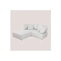 canapé d'angle sklum canapé modulable 2 pièces avec 2 fauteuils d'angle et pouf kata beige crème 75 cm