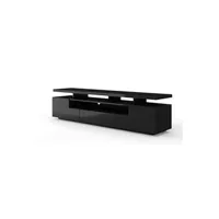 meubles tv bim furniture meuble tv bas eva 195 cm - noir mat / noir brillant avec led