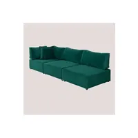 canapé d'angle sklum canapé d'angle modulable 3 pièces en velours kata vert jungle 75 cm