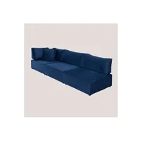 canapé d'angle sklum canapé d'angle modulable 3 pièces en velours kata bleu 75 cm