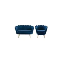 ensemble de canapés pascal morabito canapé 2 places et fauteuil coquillage en velours bleu nuit dandelion