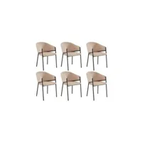chaise pascal morabito lot de 6 chaises avec accoudoirs en tissu et métal - beige - ordida de