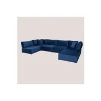 canapé d'angle sklum canapé d'angle modulable 5 pièces avec pouf en velours kata bleu 75 cm