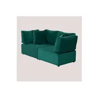 canapé d'angle sklum canapé modulable 2 pièces avec 2 fauteuils d'angle en velours kata vert jungle 75 cm