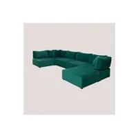 canapé d'angle sklum canapé d'angle modulable 5 pièces avec pouf en velours kata vert jungle 75 cm