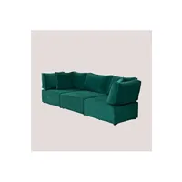 canapé d'angle sklum canapé modulable 3 pièces avec 2 fauteuils d'angle en velours kata vert jungle 75 cm