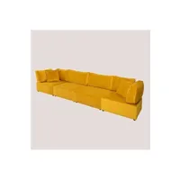 canapé d'angle sklum canapé modulable 4 pièces avec 2 fauteuils d'angle en velours kata moutarde 75 cm