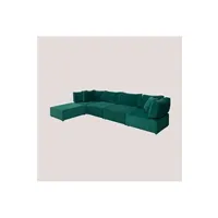 canapé d'angle sklum canapé modulable 4 pièces avec 2 fauteuils d'angle et pouf en velours kata vert jungle 75 cm