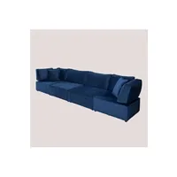 canapé d'angle sklum canapé modulable 4 pièces avec 2 fauteuils d'angle en velours kata bleu 75 cm