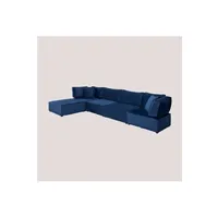 canapé d'angle sklum canapé modulable 4 pièces avec 2 fauteuils d'angle et pouf en velours kata bleu 75 cm
