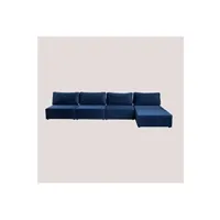 canapé droit sklum canapé modulable 4 pièces avec pouf en velours kata bleu 75 cm