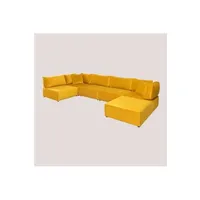 canapé d'angle sklum canapé d'angle modulable 5 pièces avec pouf en velours kata moutarde 75 cm