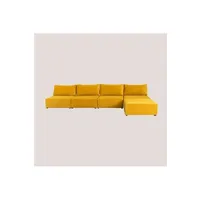 canapé droit sklum canapé modulable 4 pièces avec pouf en velours kata moutarde 75 cm