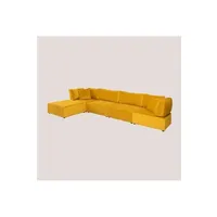 canapé d'angle sklum canapé modulable 4 pièces avec 2 fauteuils d'angle et pouf en velours kata moutarde 75 cm