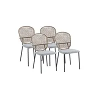 chaise pegane lot 4 chaise de salle à manger rembourrée en tissu gris avec pieds en métal noir - longueur 46 x profondeur 59 x hauteur 87.5 cm --
