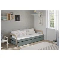 lit enfant avec tiroirs en mdf et pin coloris blanc, vert - longueur 208,80 x profondeur 102 x hauteur 59,50 cm--