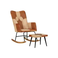 fauteuil de relaxation vidaxl chaise à bascule et repose-pieds marron cuir véritable et toile