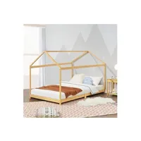 lit enfant premium xl lit cabane vindafjord pour enfant 90 x 200 cm forme maison bambou naturel [en.casa]