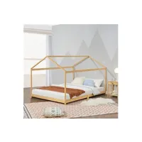 lit enfant premium xl lit cabane vindafjord pour enfant 140 x 200 cm forme maison bambou naturel [en.casa]