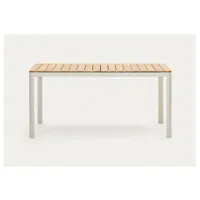 table de jardin en bois de teck massif et aluminium coloris blanc - longueur 163 x profondeur 90 x hauteur 76 cm - -