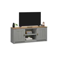 meubles tv idimex meuble tv bolton banc tv de 138 cm, avec rangement 2 portes et 2 niches, en pin massif lasuré gris et brun