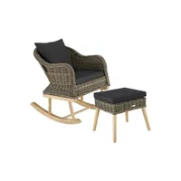 rocking chair tectake fauteuil à bascule en rotin rovigo avec repose-pieds vibo - marron naturel