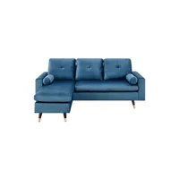 canapé d'angle generique canapé d'angle fixe réversible - 3 places - tissu bleu - pieds bois et doré - l 194 x p 139 x h 83 - new york