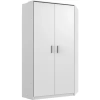 armoire d'angle, meuble de rangement coloris blanc, rechampis imitation chêne flagstaff - longueur 95 x hauteur 199 x profondeur 95 cm--