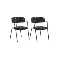 chaise venture home - fauteuil en métal et velours arrow (lot de 2) noir fleuri