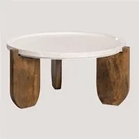 table d'appoint sklum table basse en marbre et bois de manguier xantten blanc gardenia 36,5 cm