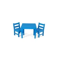 ensemble table et chaises giantex 3 pcs ensemble de table et 2 chaises pour enfants en bois, table enfant avec chaise, 3-12 ans+, bleu, 1 table + 2 chaises
