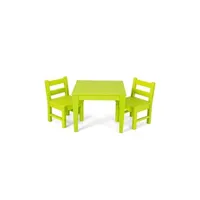 ensemble table et chaises giantex 3 pcs ensemble de table et 2 chaises pour enfants en bois, table enfant avec chaise, 3-12 ans+, 1 table + 2 chaises, vert