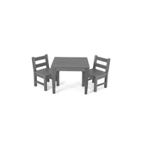 ensemble table et chaises giantex 3 pcs ensemble de table et 2 chaises pour enfants en bois, table enfant avec chaise, 3-12 ans+, 1 table + 2 chaises, gris